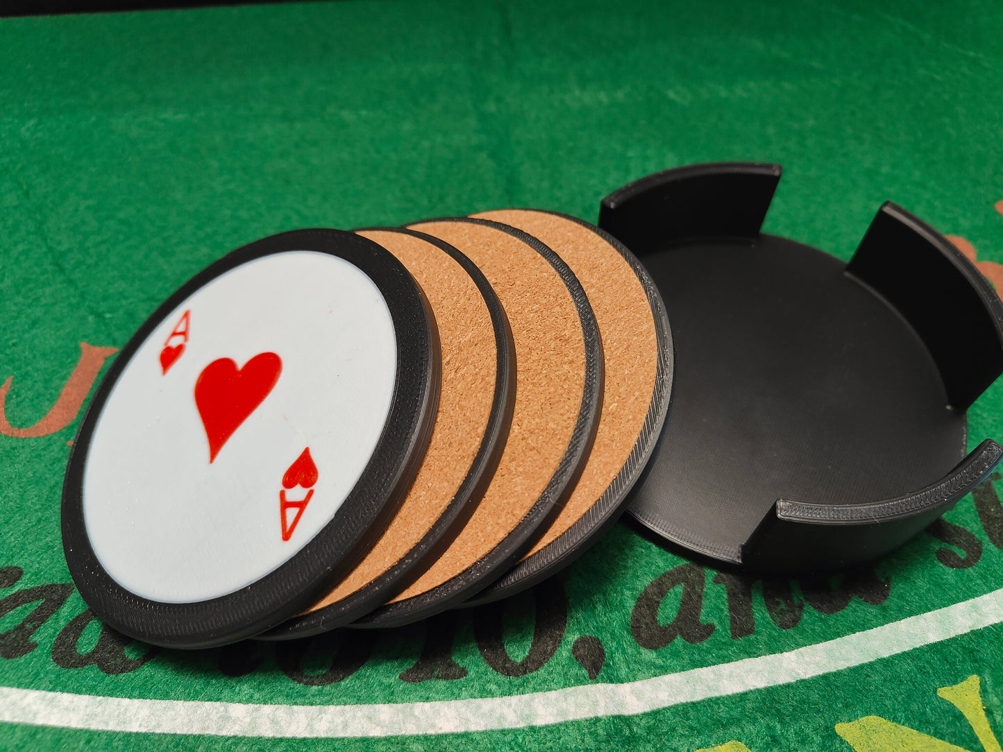 Drink coasters featuring the ace of each suit!