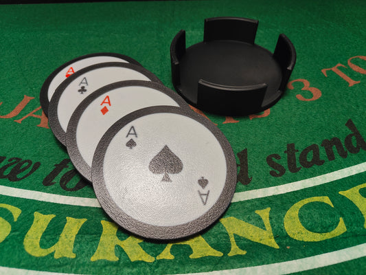 Drink coasters featuring the ace of each suit!